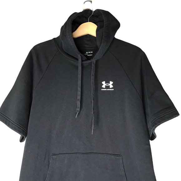 Under Armour Rival Fleece Short Sleeve Hoodie Pullover Sweatshirt Black Men's XL - Picture 3 of 9